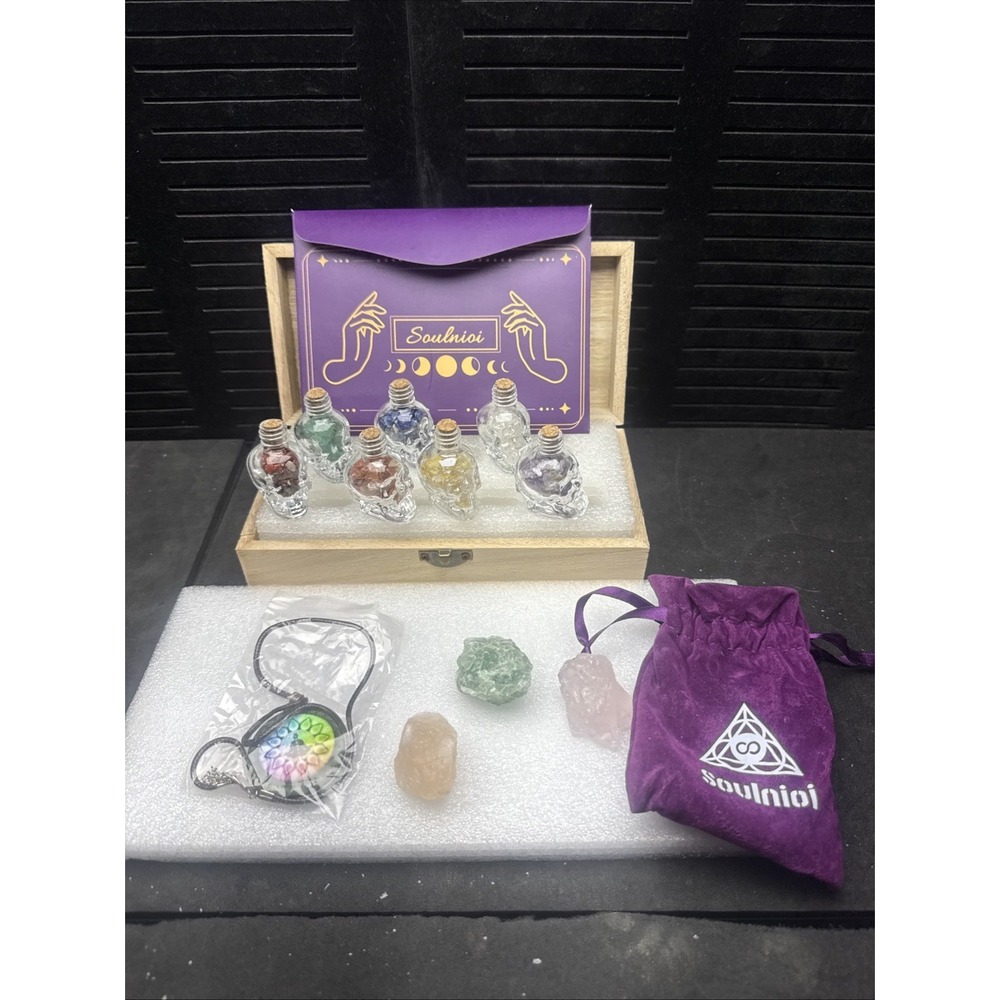 Soulnioi Set of 7 Skulls Crystal‎ Chips Healing Mini Gemstone Kit [SJ 3A3] /Box